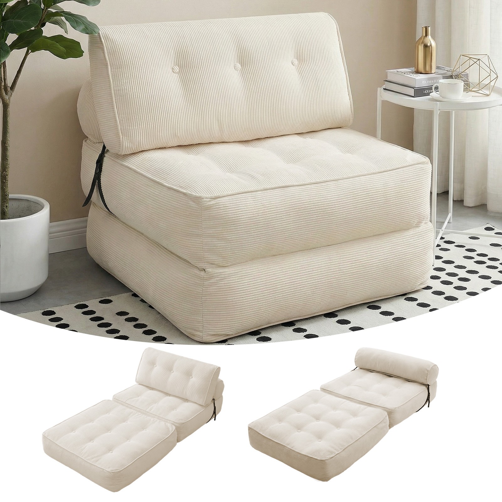 Foldable Single Sofa Bed, Convertible Sleeper Chair Bed Couches w/ Dual-Cushion