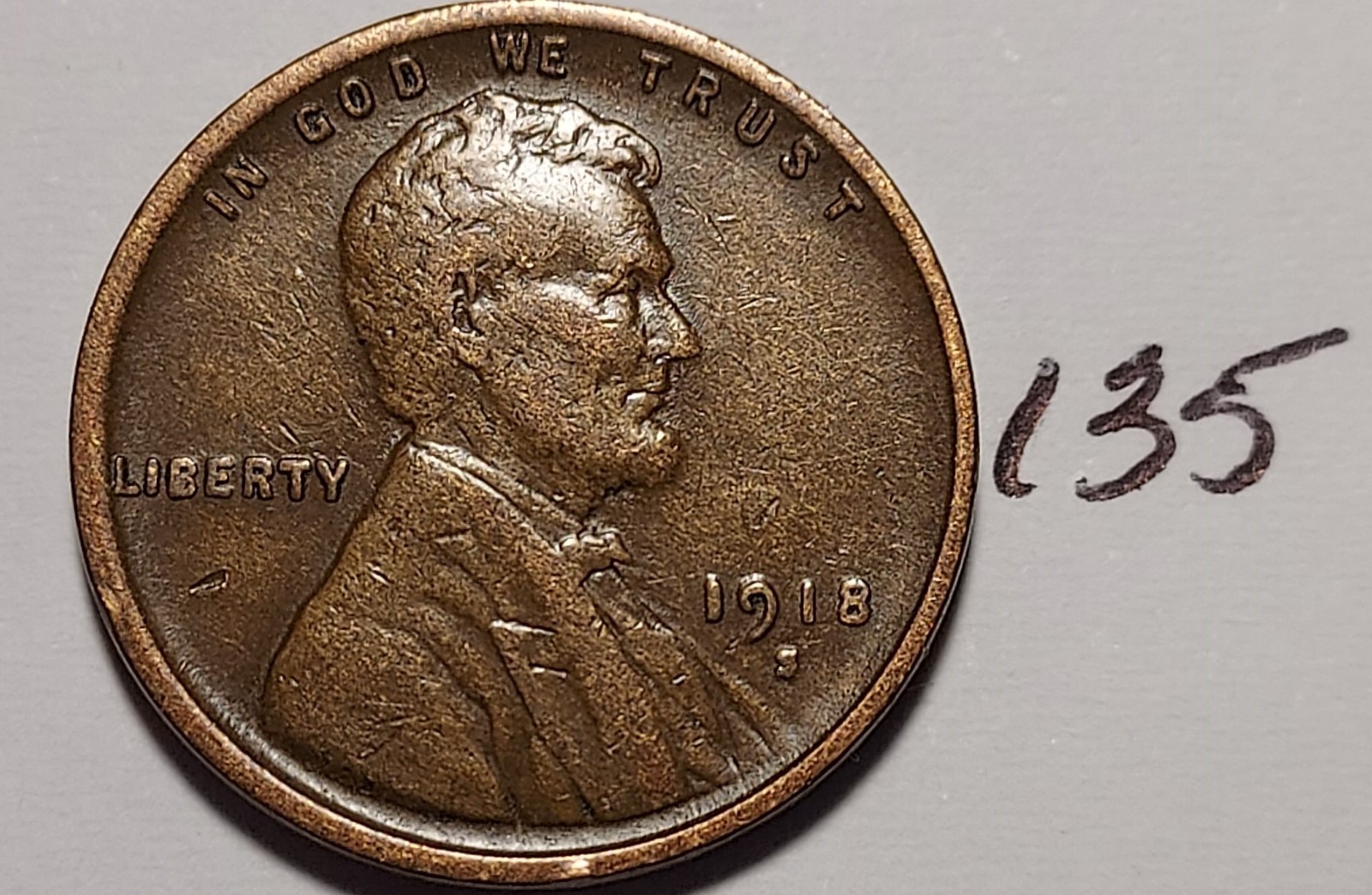 1918-S Lincoln Wheat Cent   Very Fine  #135