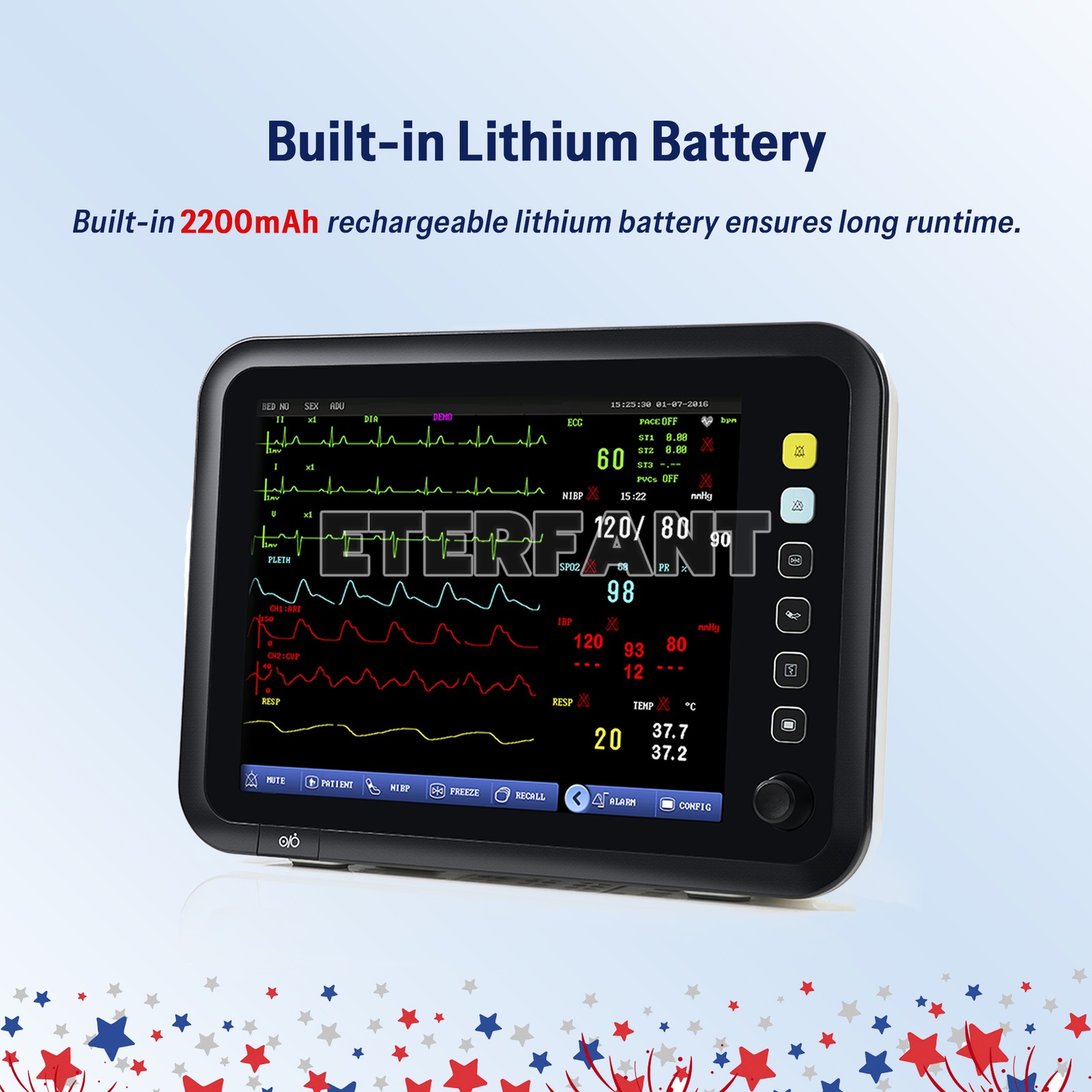 12" Patient Monitor ICU CCU Vital Signs Monitor ECG/RESP/TEMP/NIBP/SPO2/PR