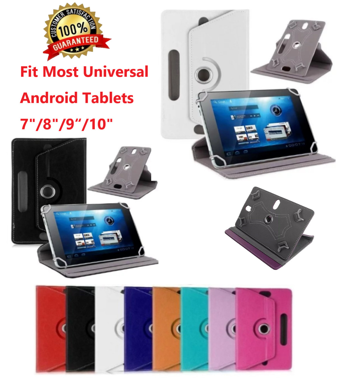 For Universal Android Tablets 7" 8" 9" 10" 10.1" Folio Leather Case Cover 360°
