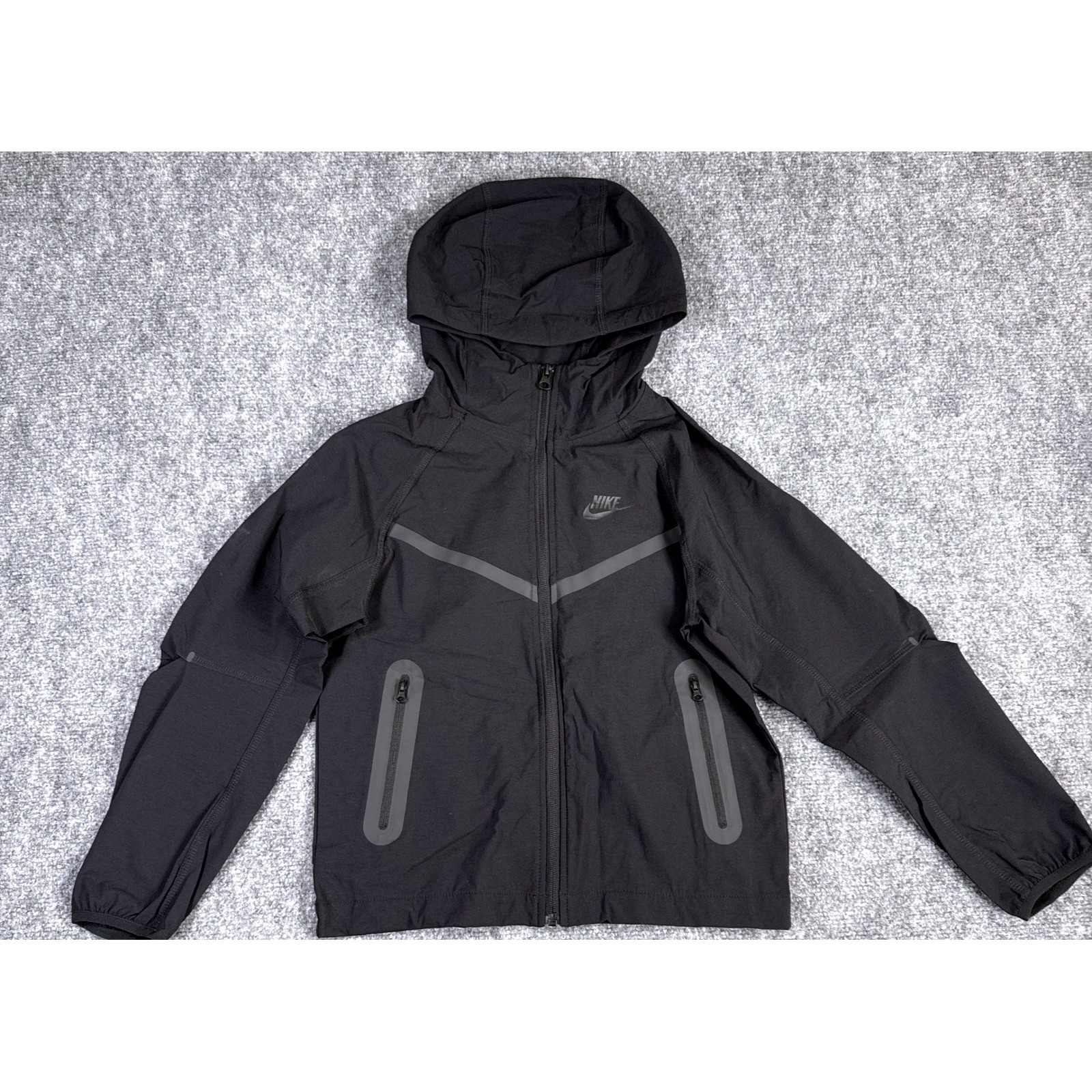 Nike Kids Small Black Tech Fleece Woven Full-Zip Hooded Jacket Windbreaker NWT