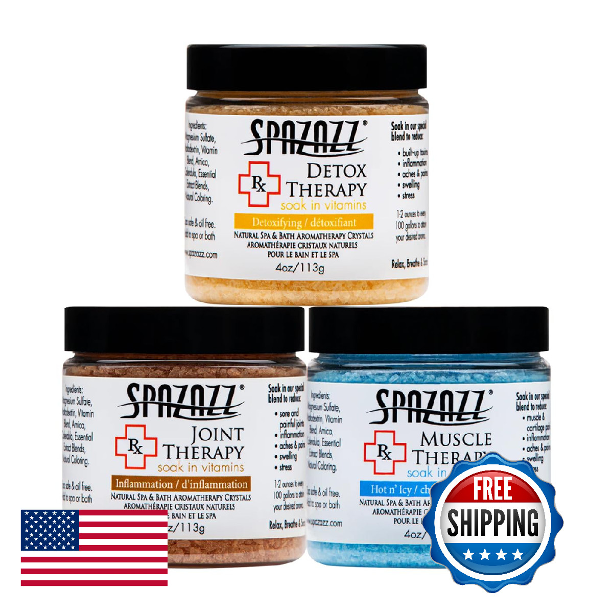 Spazazz Spa Hot Tub Rx Therapy Muscle Detox Joint Bundle 3 Pack Gift Set -