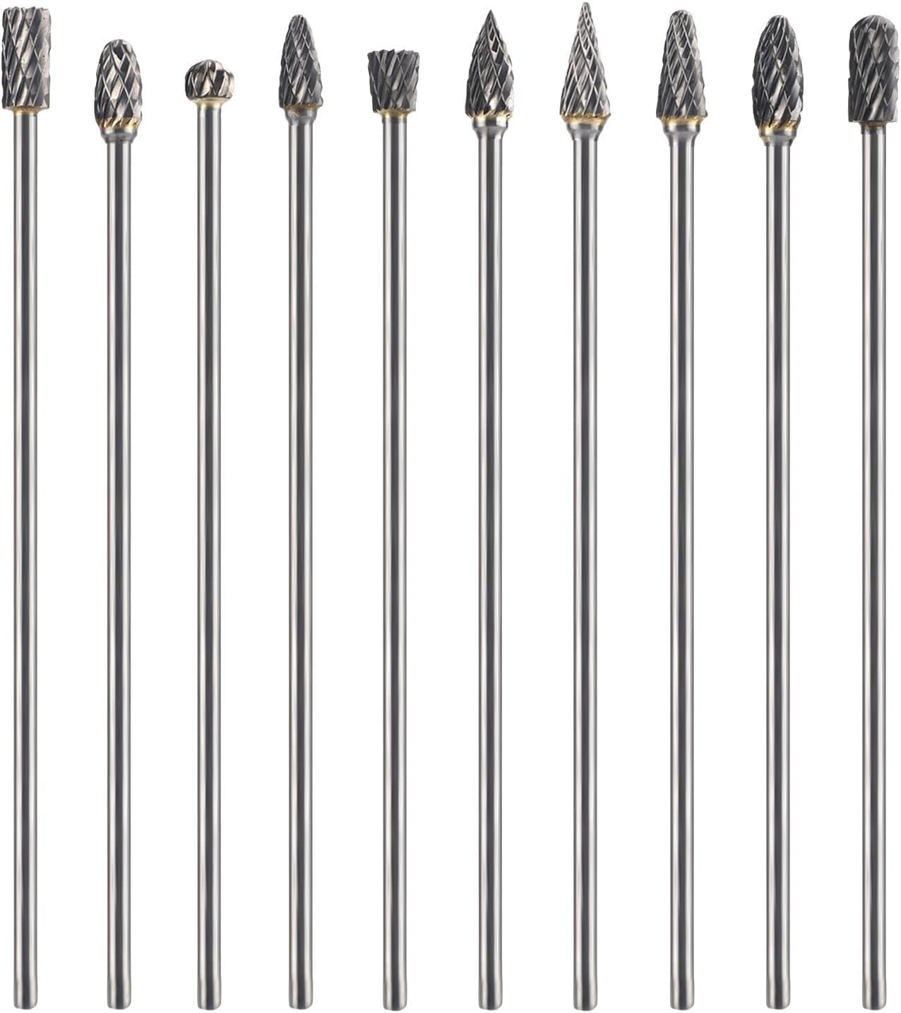 10Pcs Long Shaft Tungsten Carbide Burrs Kit, 10 Styles Carbide Rotary Grinding B