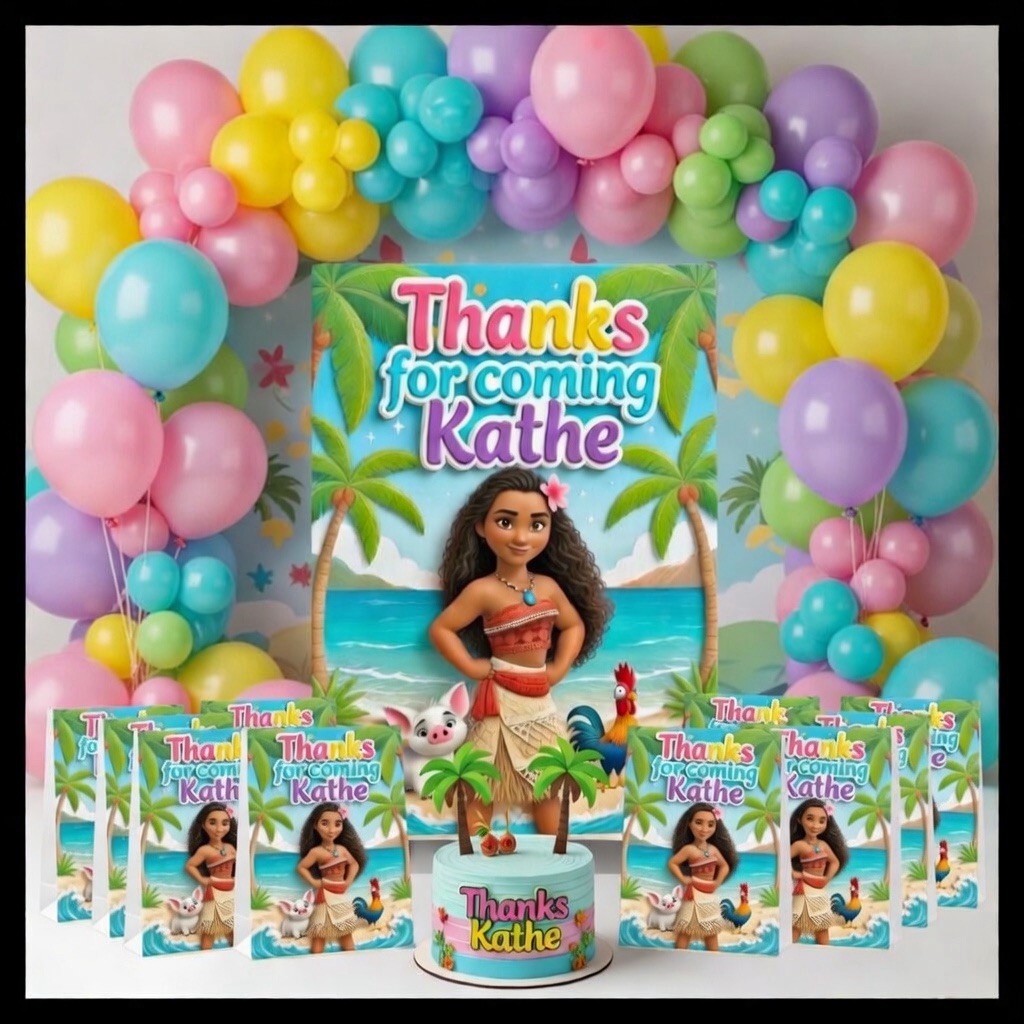 Set of 5  Personalised Moana   Party  Bags - Treat Bags - Kraft Paper