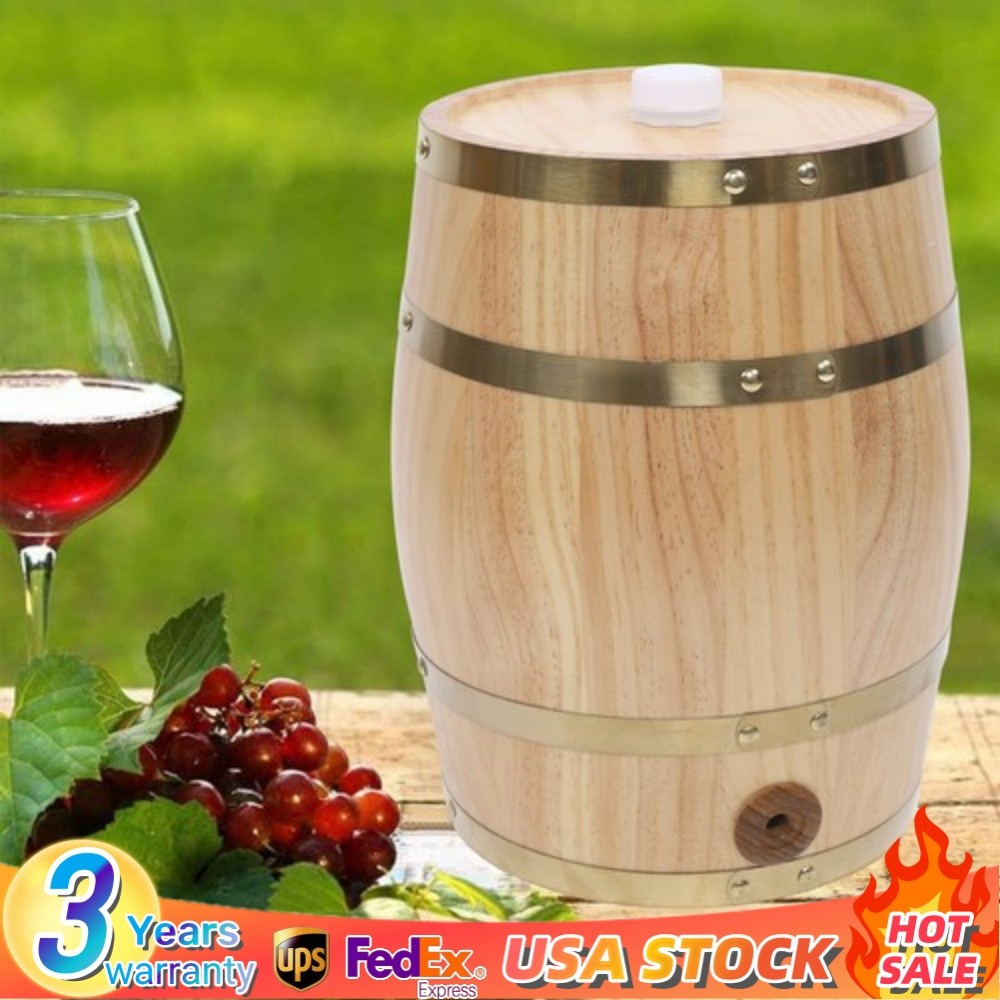 10L Pine Wood Barrel for Wine & Whiskey Storage - Stylish & Durable