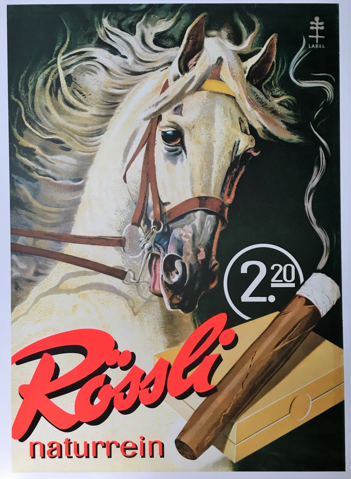 Original 1960s Rossli Cigar Poster, Beautiful Colors and Condition!