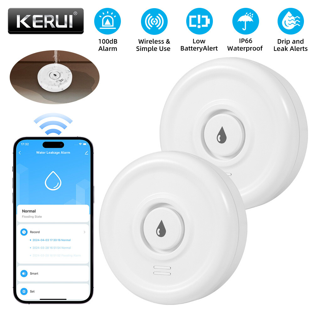 2 Pack 100dB Smart WiFi Water Leak Detector App Alert Kitchen Basement Sensor