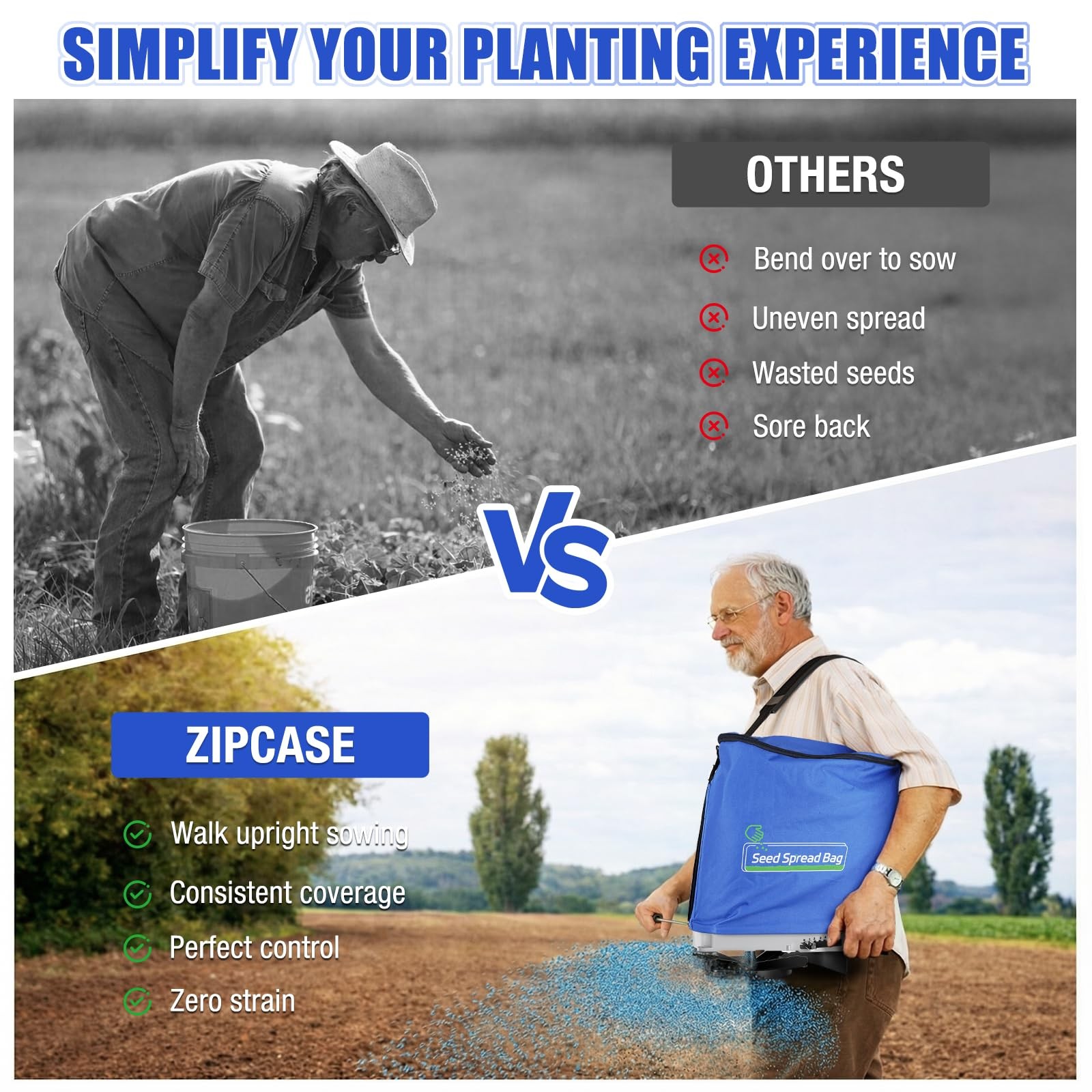 25lb Seed Spreader with Waterproof Bag, Baffle, Accurate Gears, Handheld