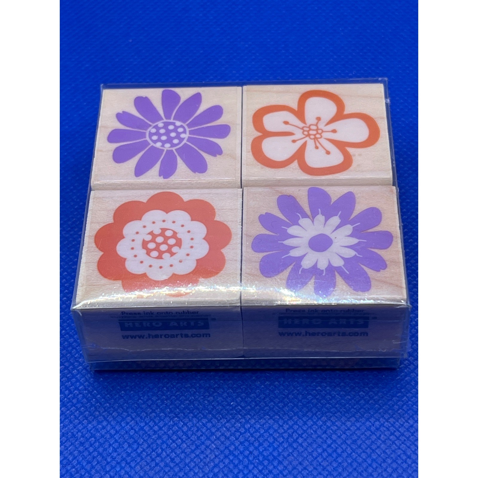Hero Arts Wood Mounted Rubber Stamps Set of 4 Floral Daisy Dot Blossom LP027