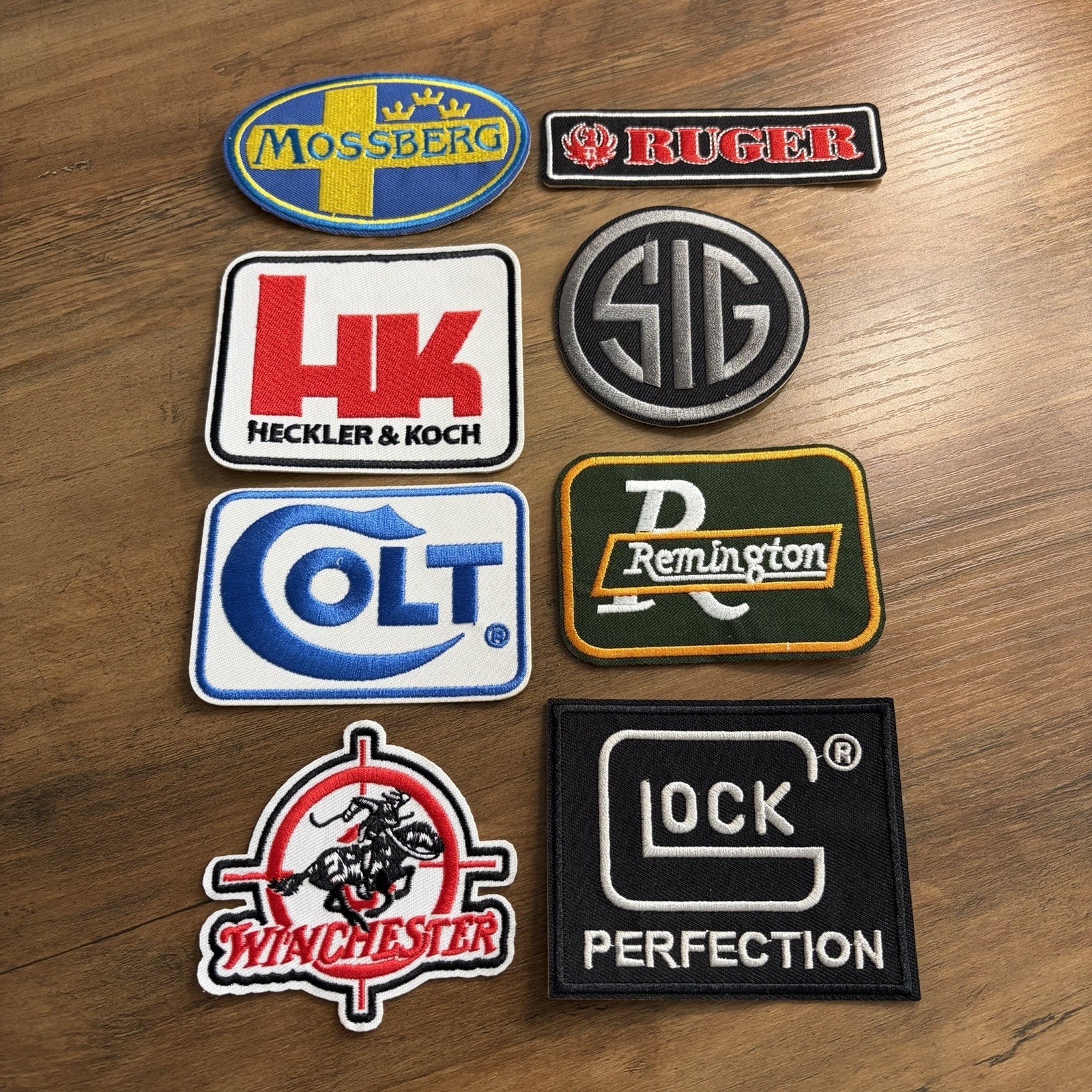 Pack of 8 Firearms Guns Military Iron On Embroidered Patches Set Lot Kit Bundle