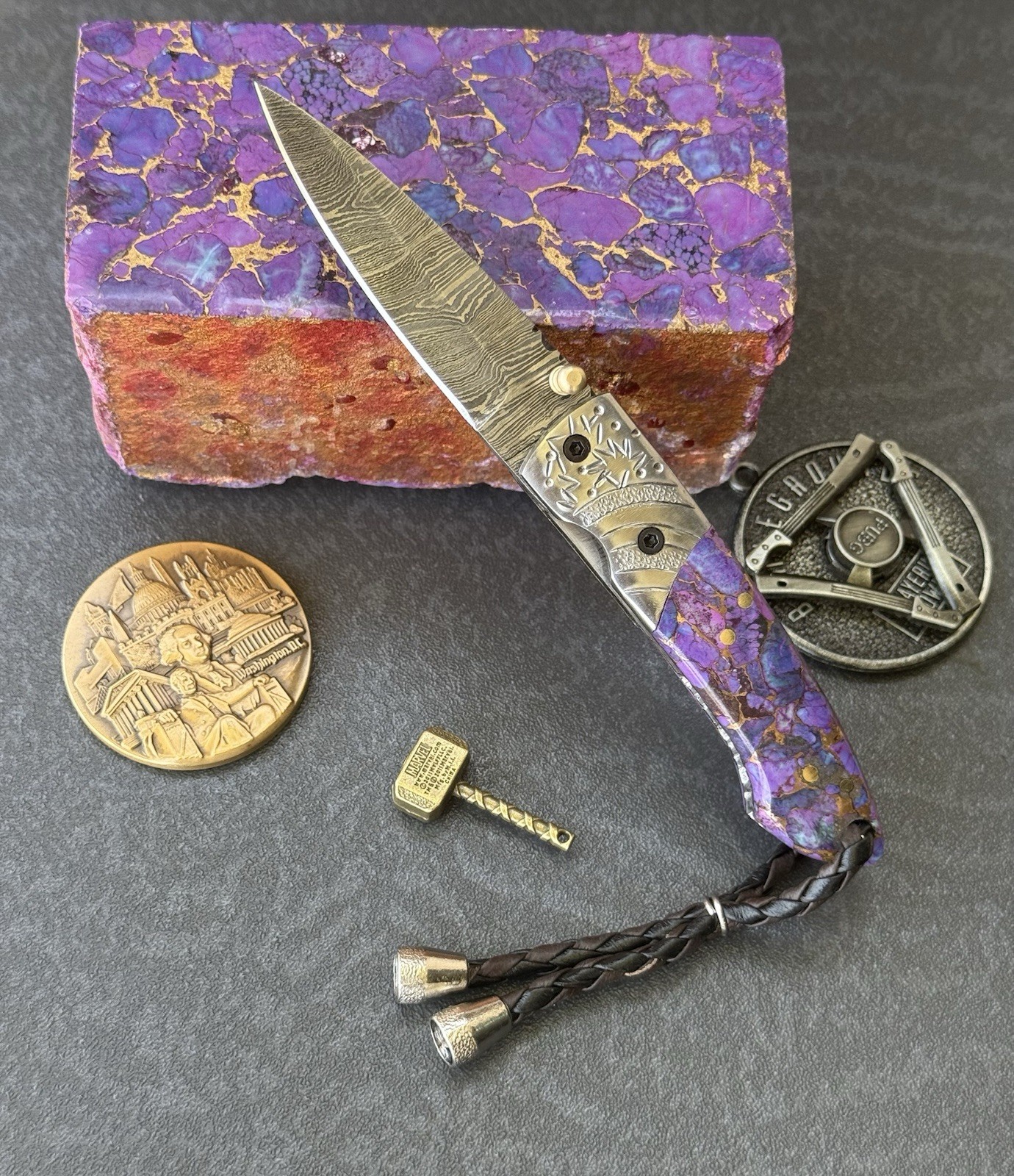 York Vivant Custom Handmade Folding knife Turquoise Stone Handle Art # CBIT-18