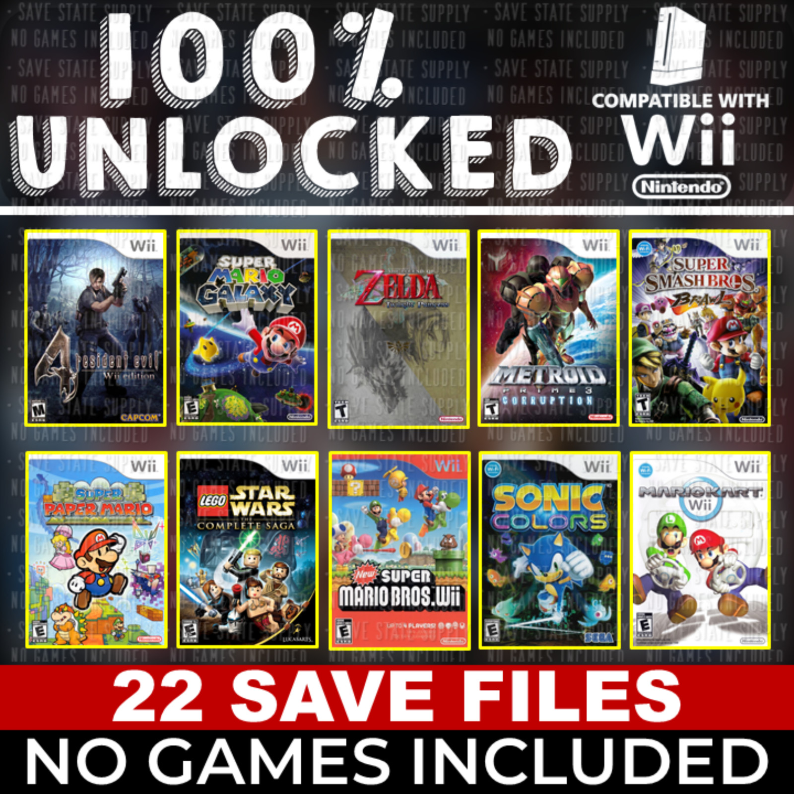 Mario Party Kart Sonic Zelda Kerby Metroid Sports Resident Evil Wii Memory Card