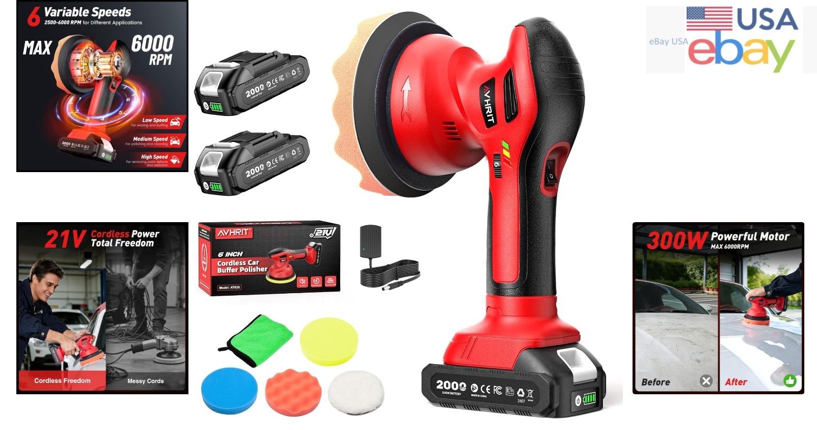 Professional Cordless Car Buffer with 6 Speed Settings | Ultimate Detailing Kit