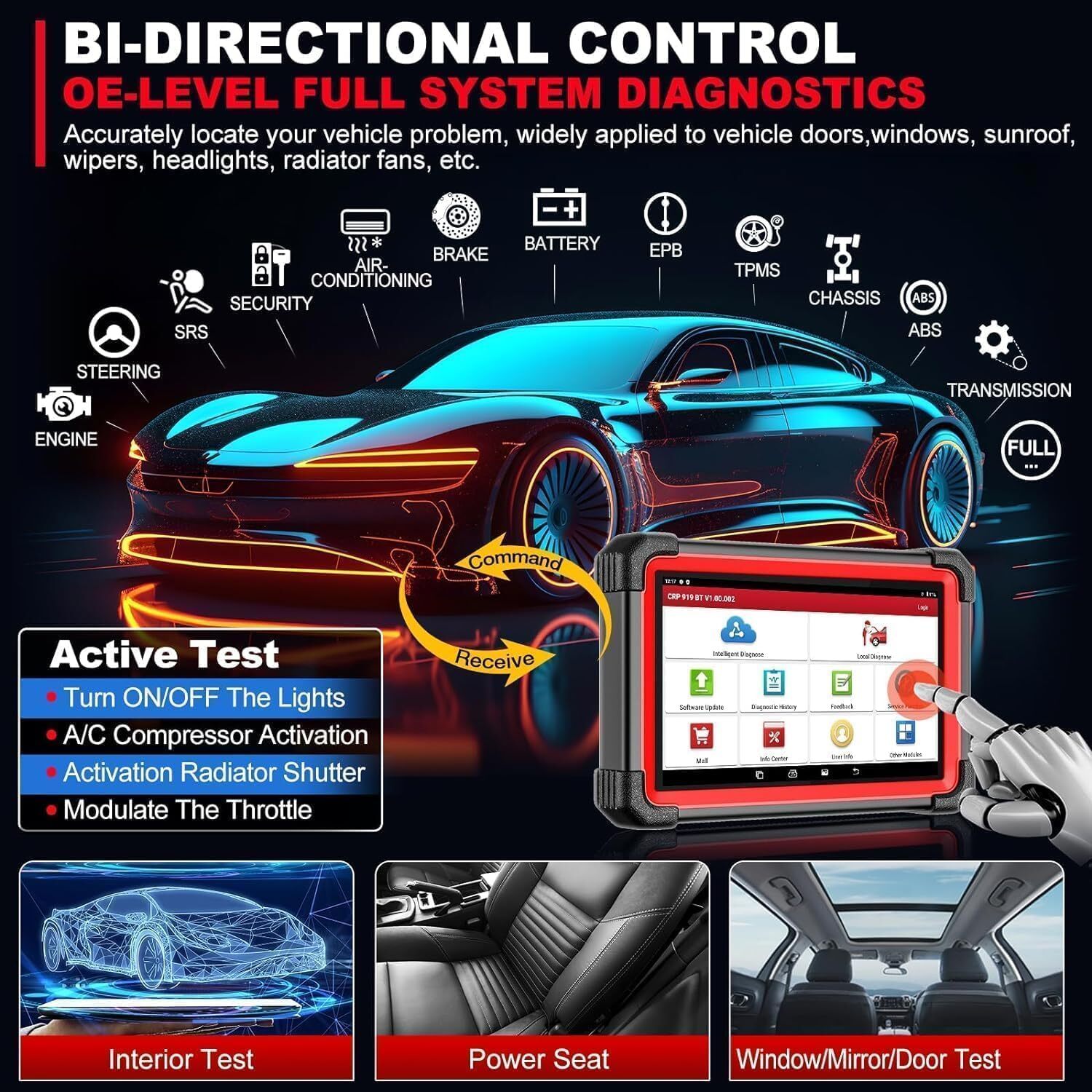 LAUNCH X431 CRP919E BT PRO Elite Bidirectional Car Diagnostic Scanner Key Coding
