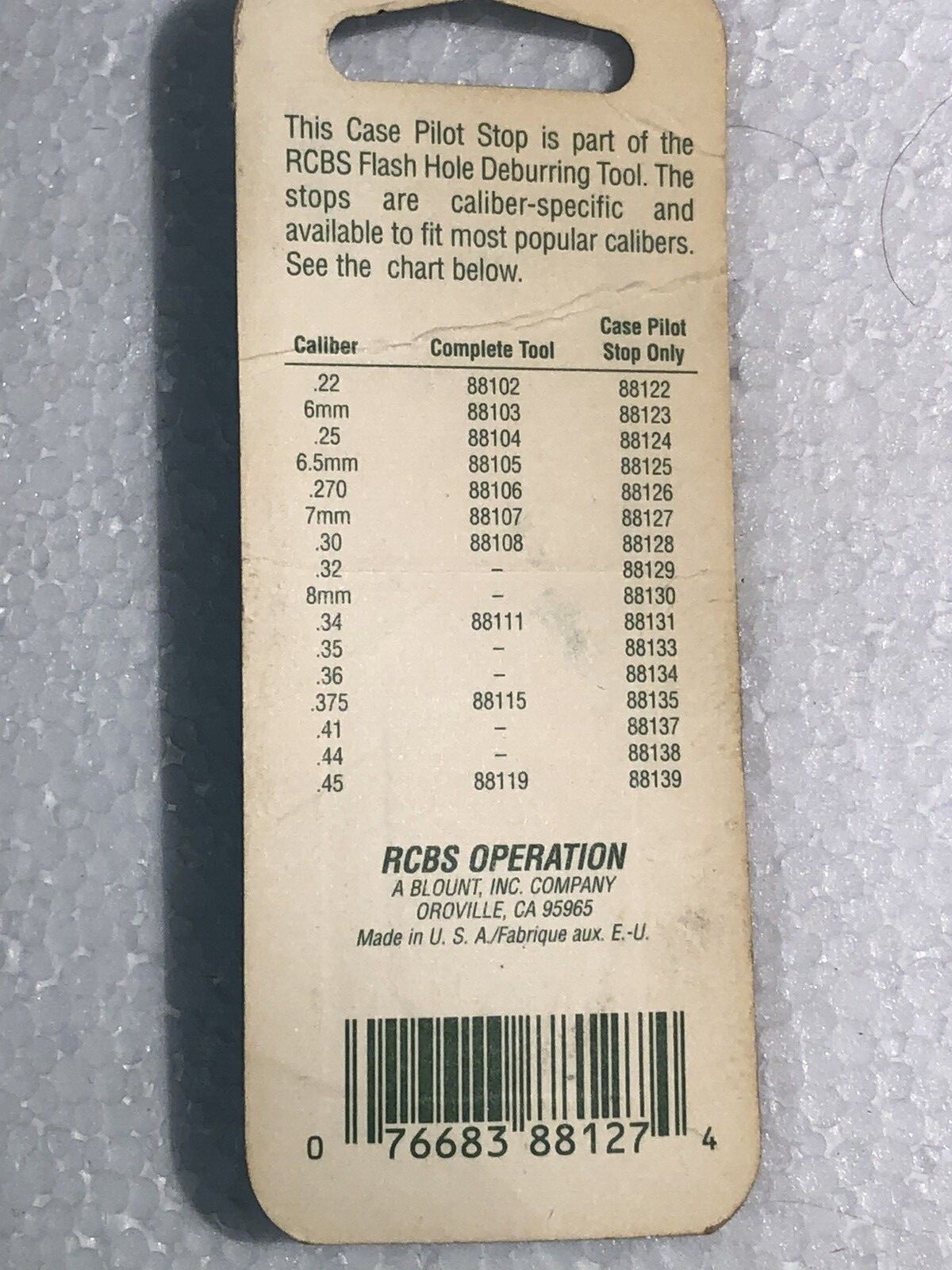 NOS RCBS Flash Hole Case Pilot Stop 88127
