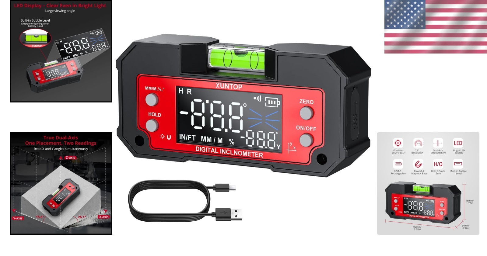 User-Friendly Dual Axis Angle Finder with Rechargeable Battery for Professionals