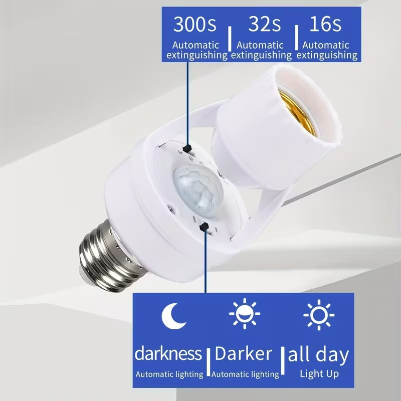 PIR Motion Sensor Socket Converter Lamp Base Holder Control Smart Switch Bulb