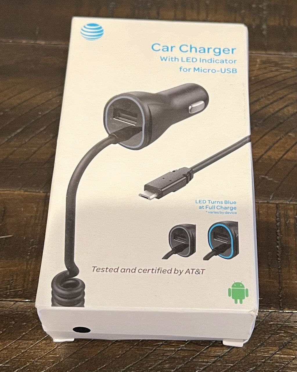 AT&T FAST 3.4amp Coiled Micro-USB Car Charger + EXTRA USB-A w' LED Indicator