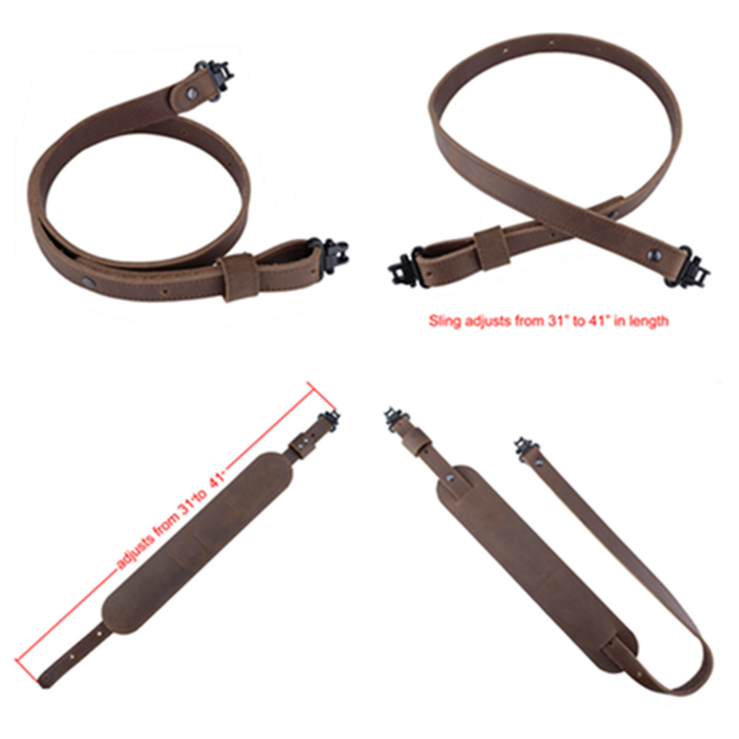 Crazy Horse Brown Rifle Gun Sling with Mil-Spec Swivels Buffalo Hide Leather