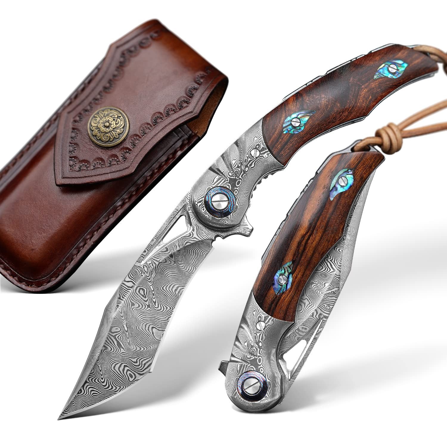 Japanese Damascus Steel Folding Knife - Craft, Camping, EDC, Outdoor, Fishing