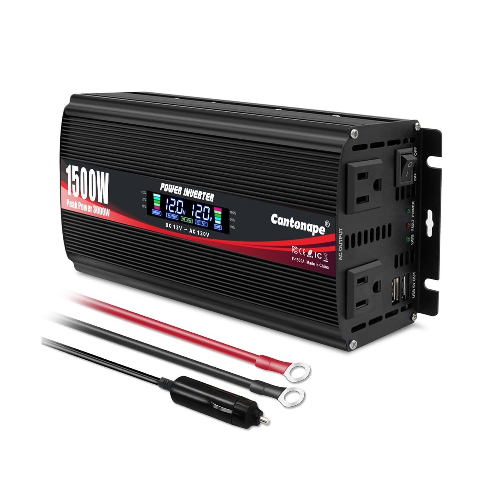 1500W Power Inverter 12V to 110V/120V Car Charger Converter with LCD Display,...