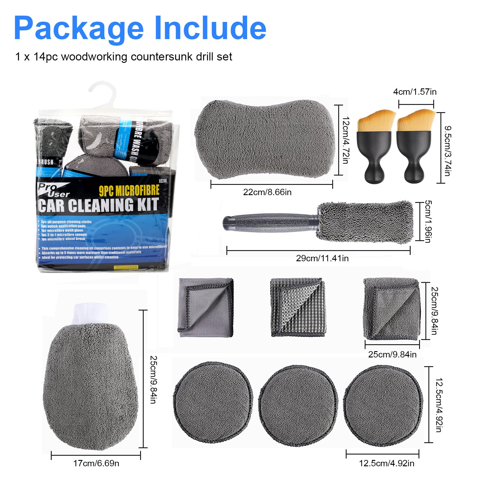 11 PCS Reusable Car Cleaning Tool Kit for Auto Detailing Microfiber Applicator