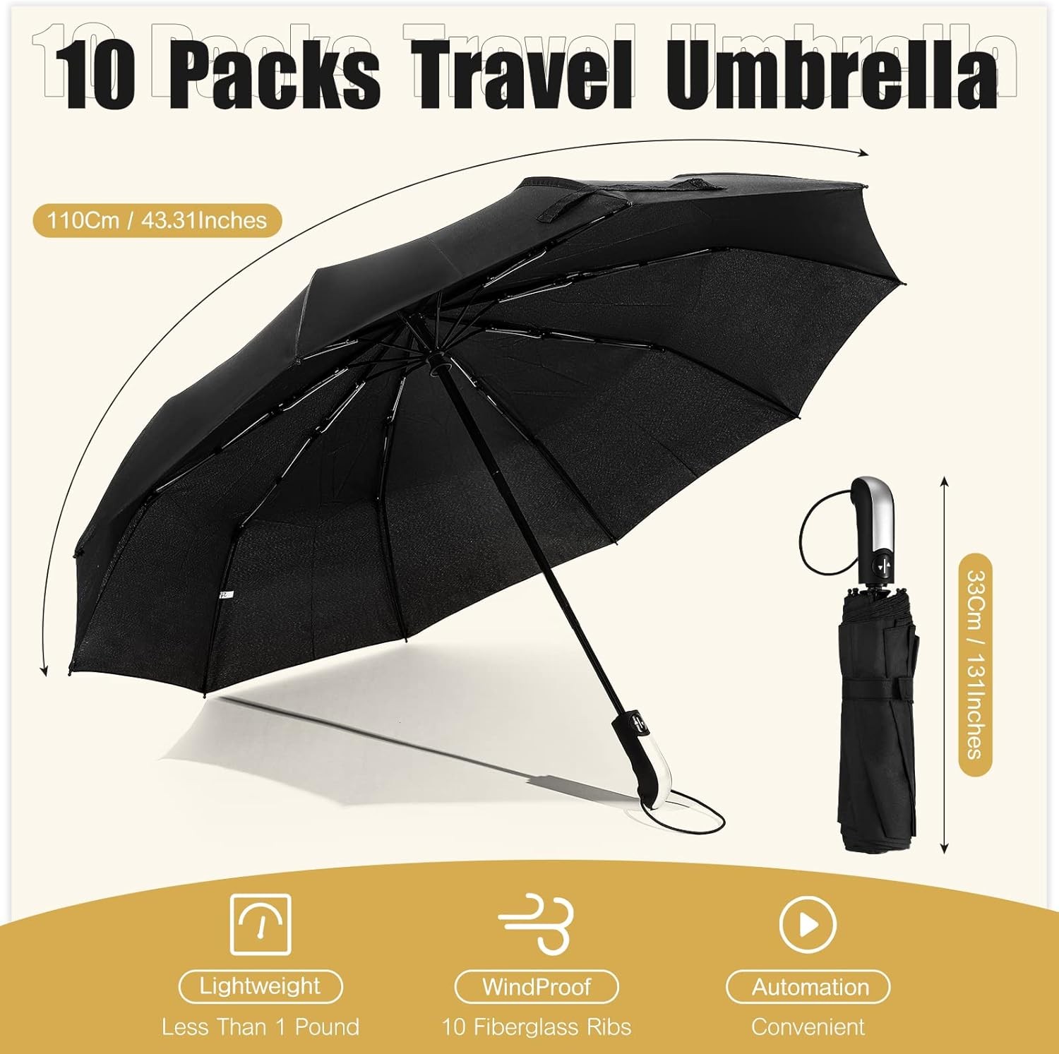 LEIFIDE 10 Pack Collapsible Wedding Umbrellas Bulk Compact Set Black