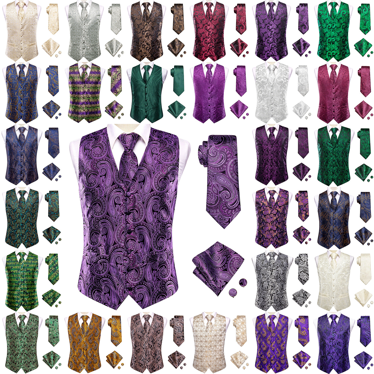 Mens Formal Wedding Waistcoat Floral Paisley Suit Vest Slim Tuxedo Tie Set