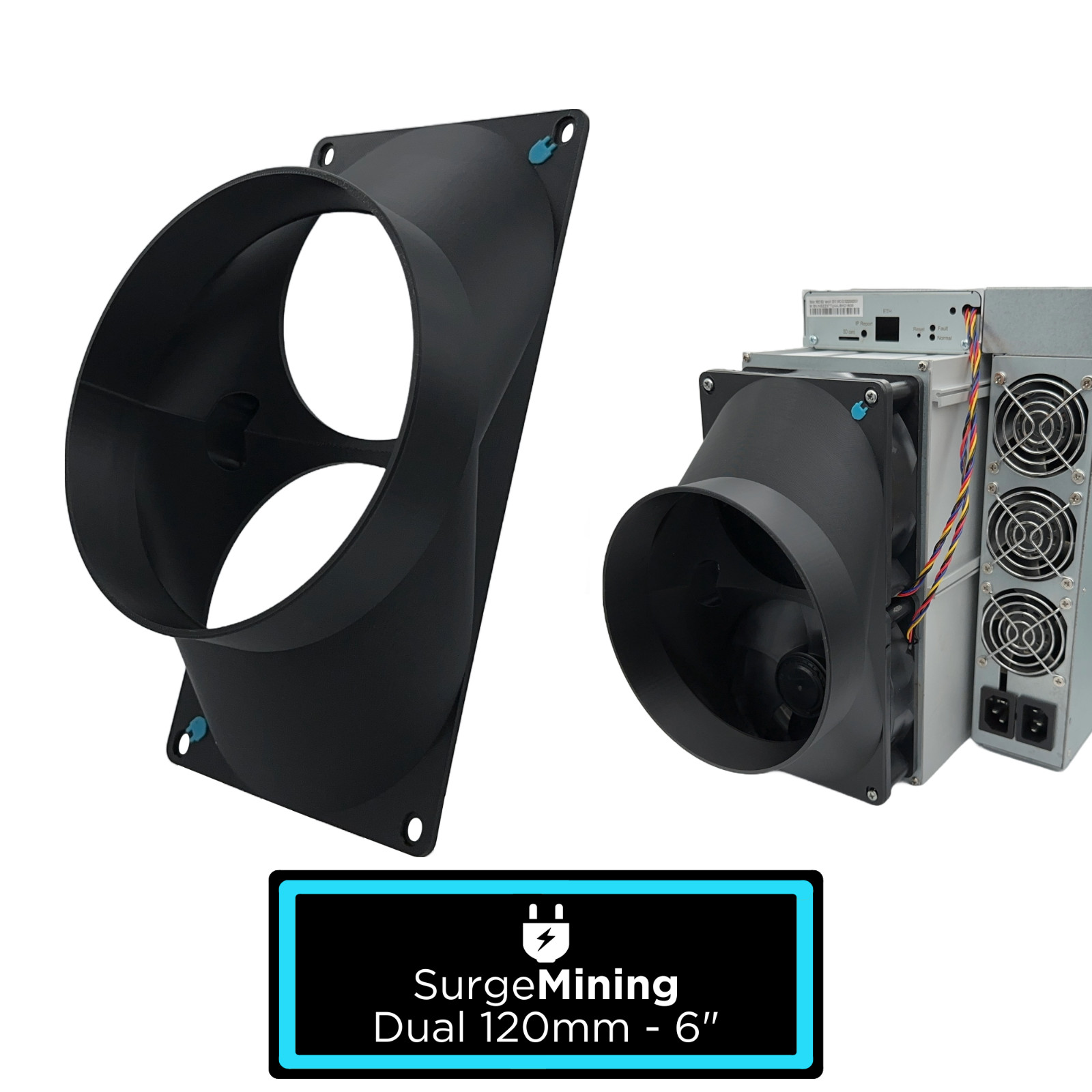 Dual 120mm to 6 Inch Fan Duct Intake Exhaust Silencer ASIC Antminer IceRiver