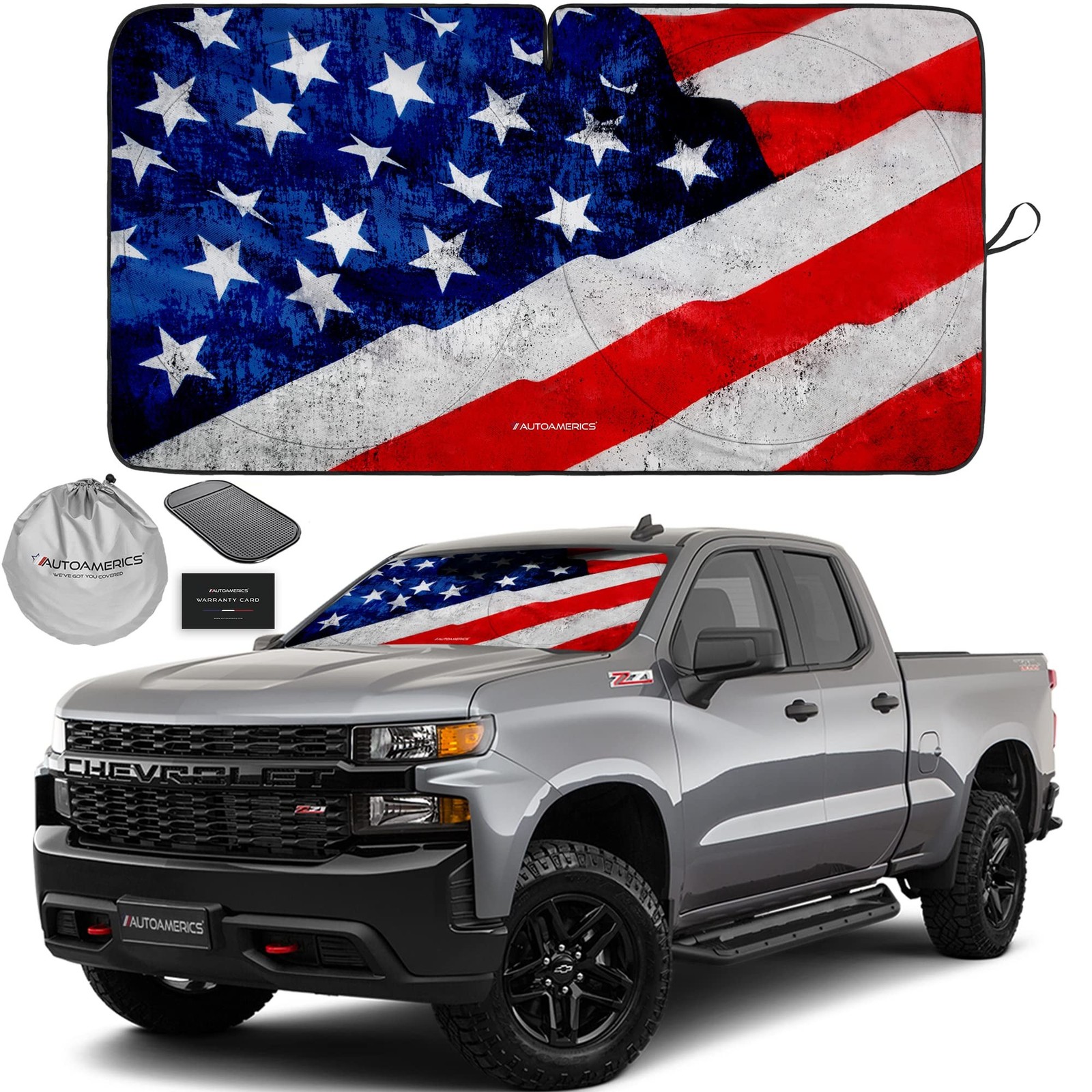 Autoamerics 1-Piece Windshield Sun Shade Grunge American Flag - 4 USA Design ...