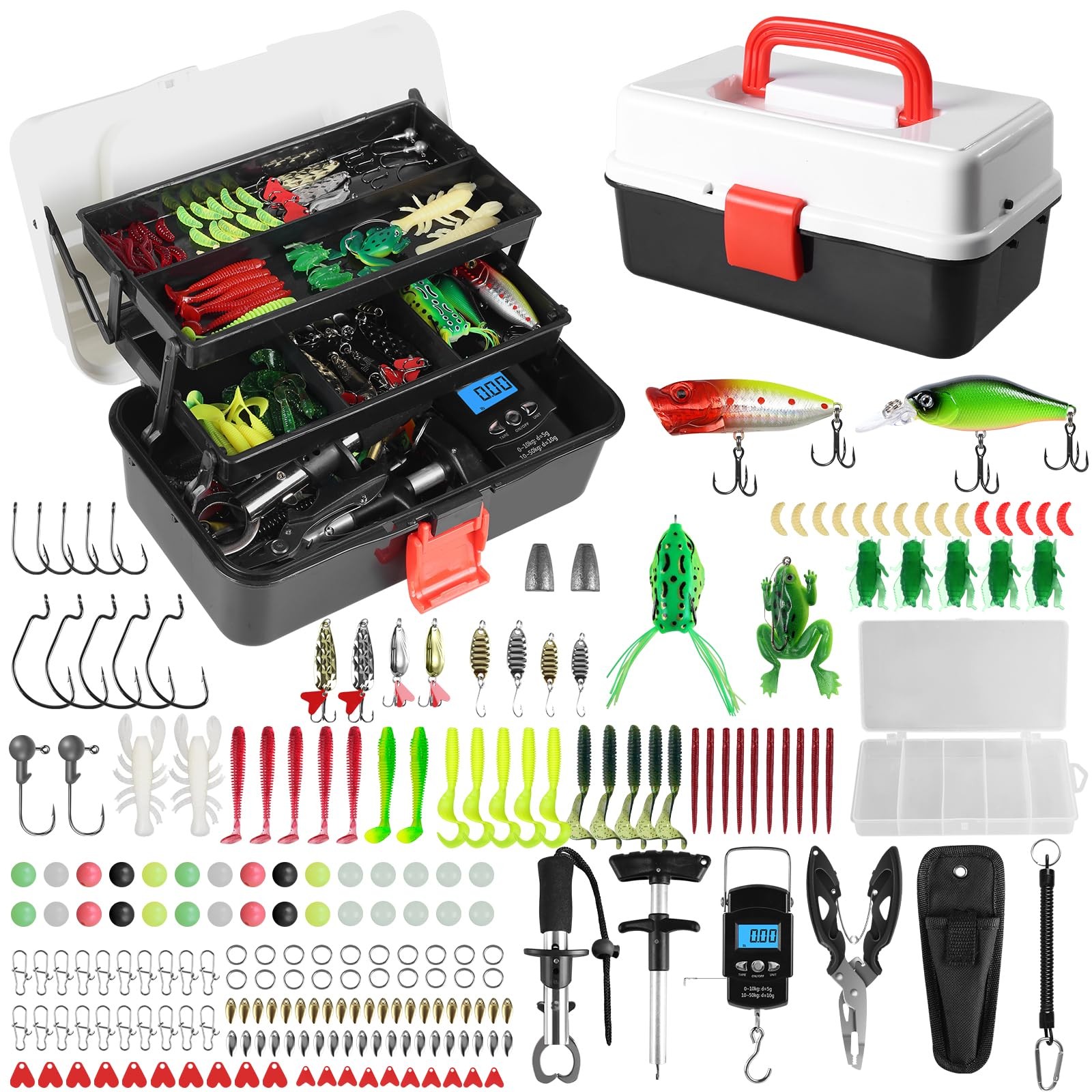 3 Layers Fishing Tackle Box, 213Pcs Fishing Lures Kit with Small Fishing Too...