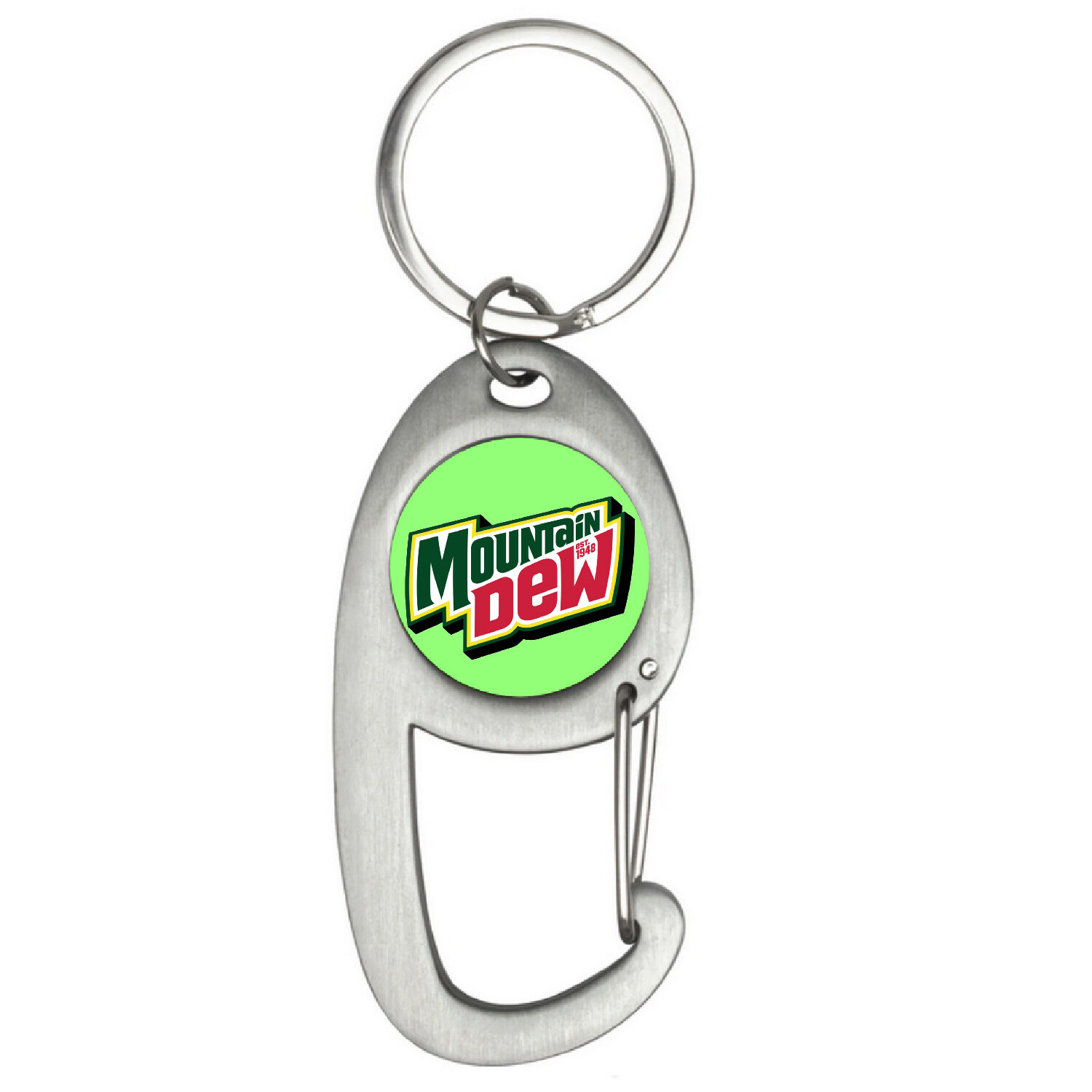 Mt Mtn Mountain Dew NEW logo Premium Brushed Silver Carabiner Keychain