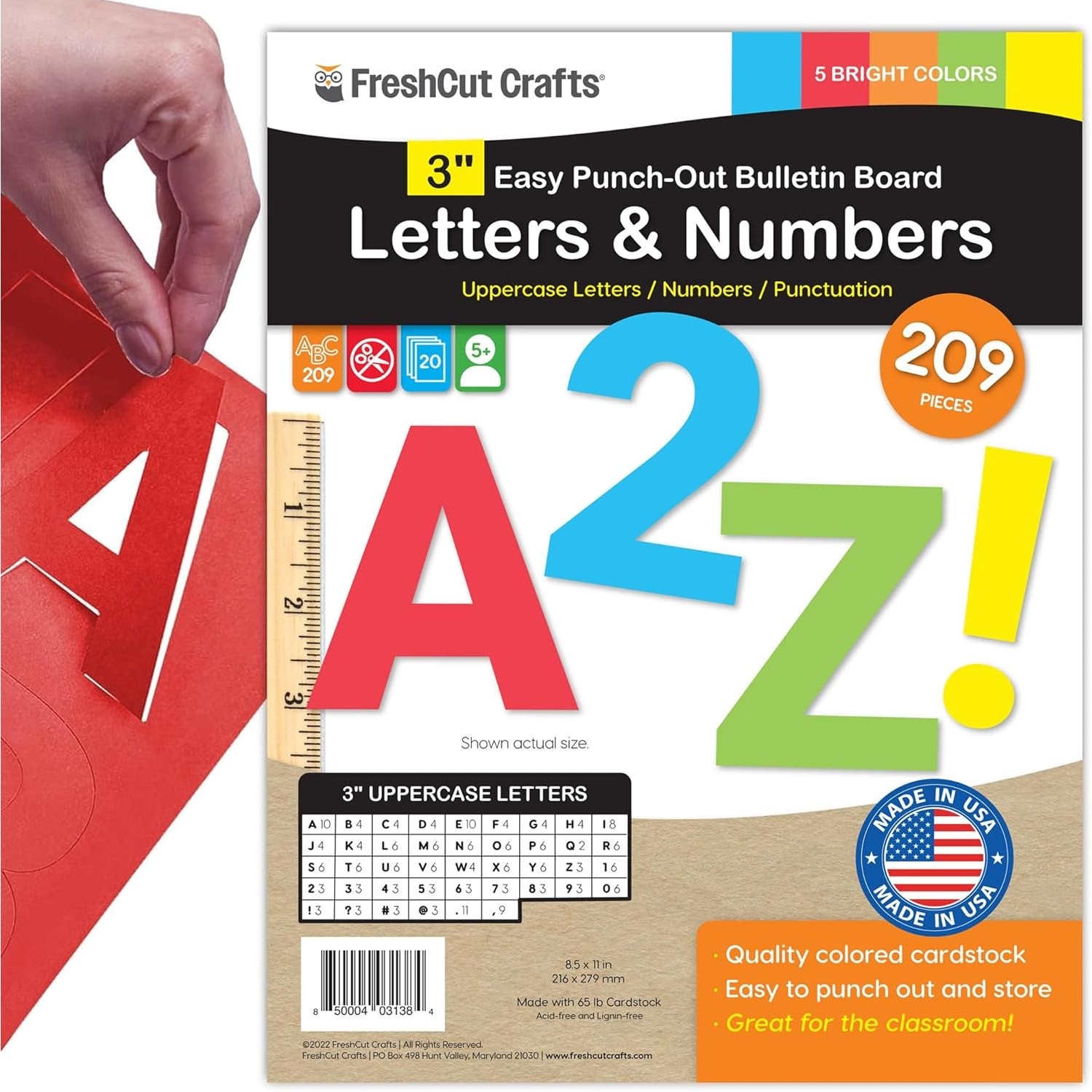 209pcs 3" Bulletin Board Letters Numbers Uppercase Cardstock Punch Out USA