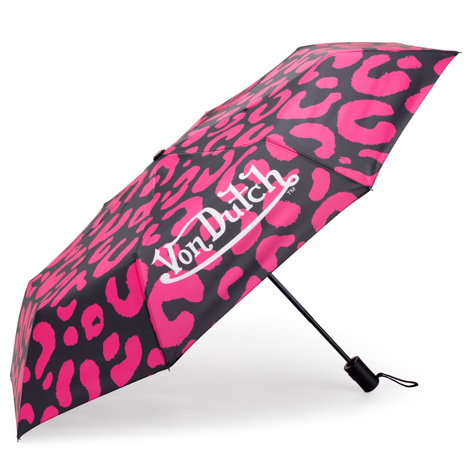 Von Dutch Hot Pink Cheetah Compact Automatic Umbrella, Strong & Portable