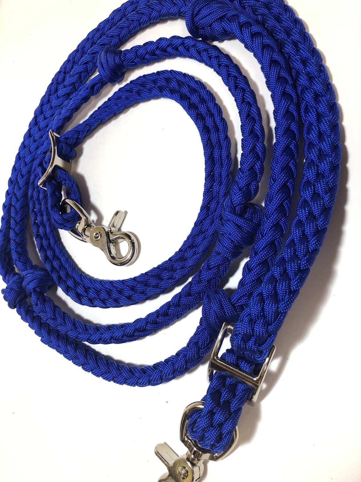 electric blue barrel rein with grip knots