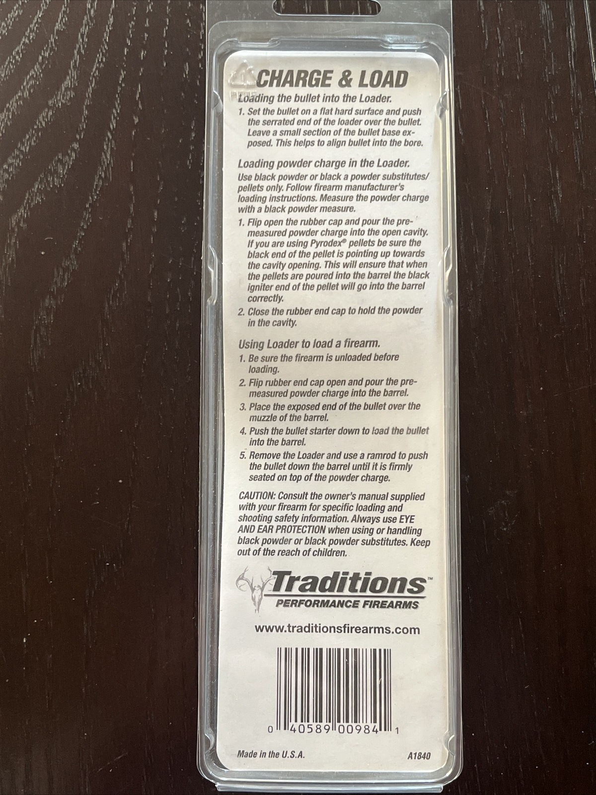Traditions Charge & Load Muzzleloading Loader A1840 NEW Bullet Starter
