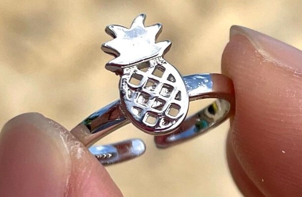 Women's Solid Metal 925 Silver Pine Apple Adjustable Toe Ring White Gold Plated