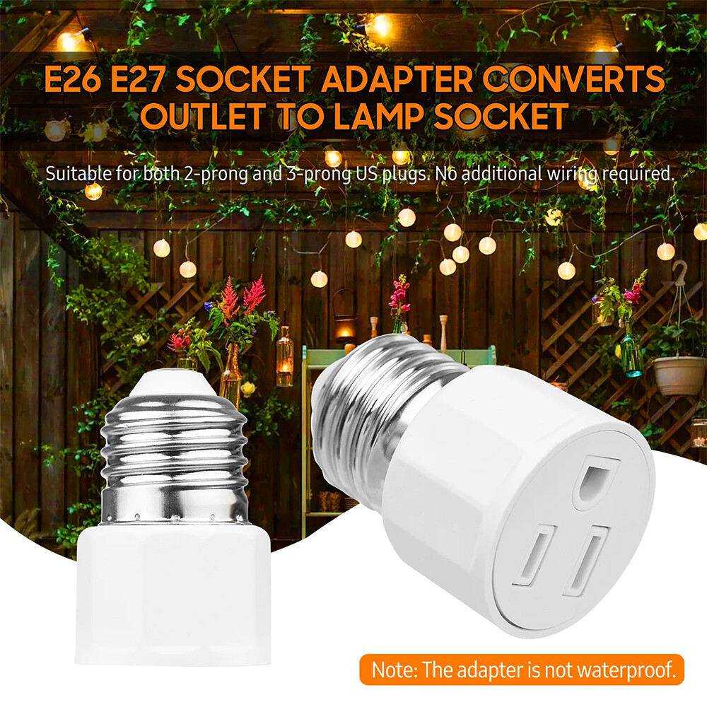 4Pcs E26/E27 3 Prong Light Bulb Socket to Plug Adapter Polarized Screw in Outlet