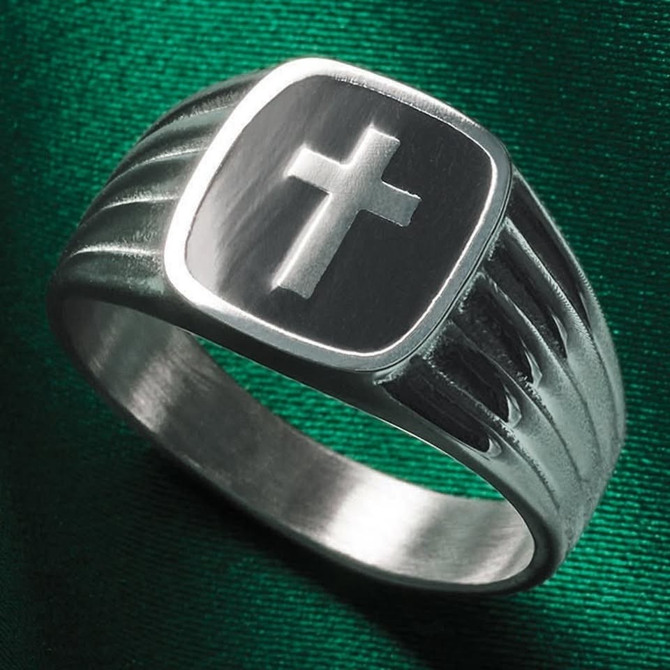 Men's Stainless Steel Enamel CROSS SIGNET Ring Size 10 NIB ~ FAST SHIP NEXT DAY!