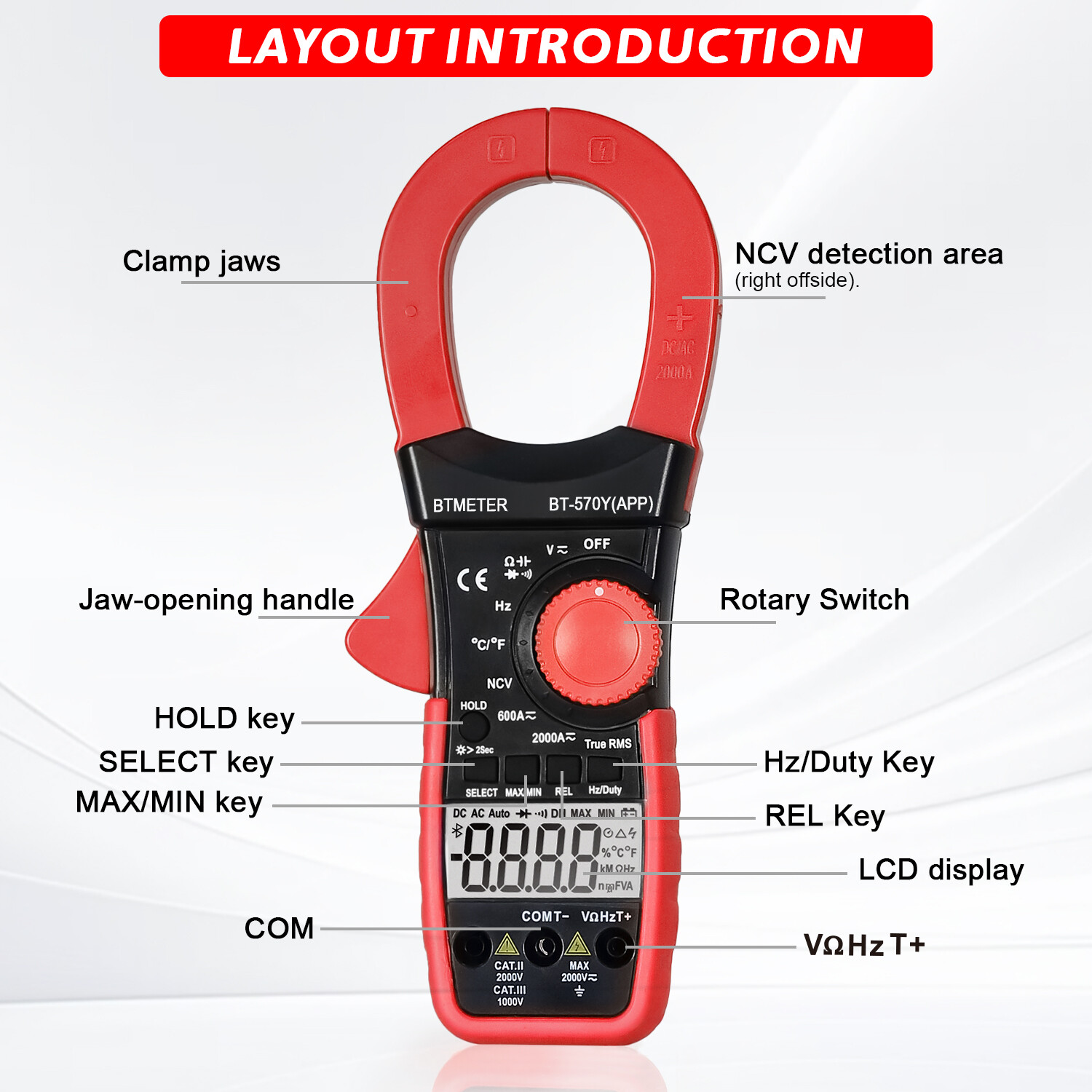 Clamp Meter Multimeter True RMS 2000A 2000V 60MΩ 6000C NCV Bluetooth APP