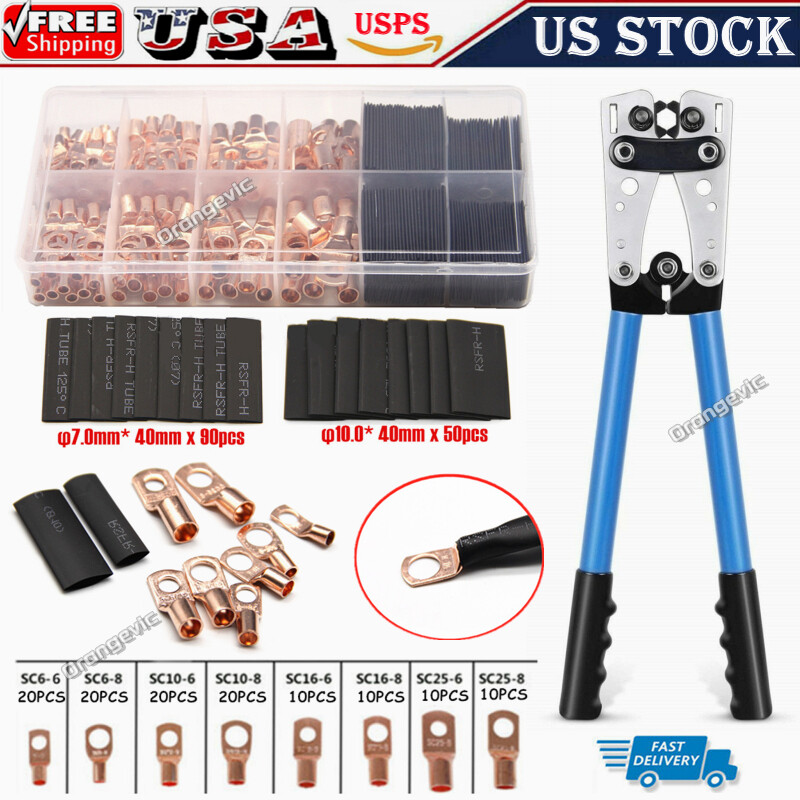 Large Wire Terminal Crimping Tool 6-50mm² Crimper Plier / 260PCS Cable Lugs Kit