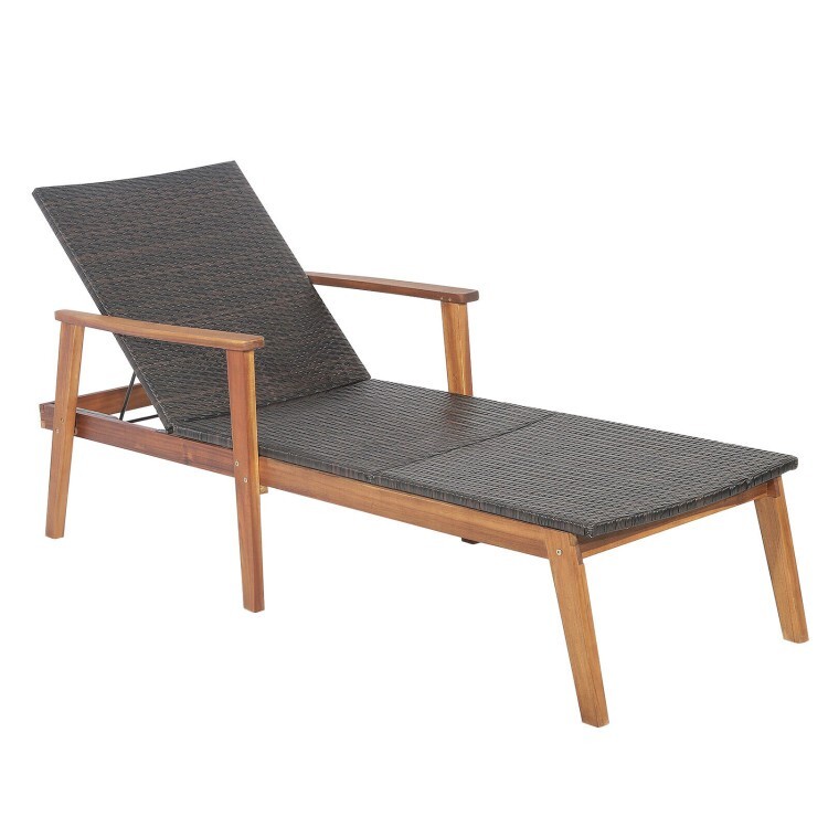 Patio Outdoor Chaise Lounge Chair Rattan With 4-Position Adjustable Backrest