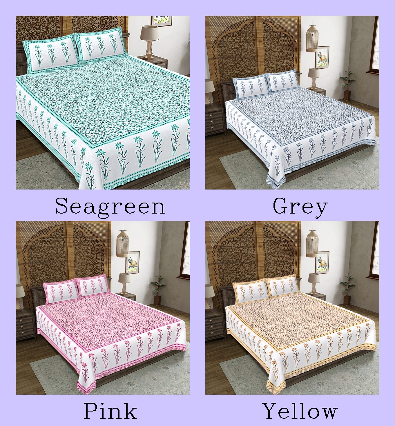 Handmade Double Size Sheet Mandala Bedsheet With 2 Pillow Cover Design