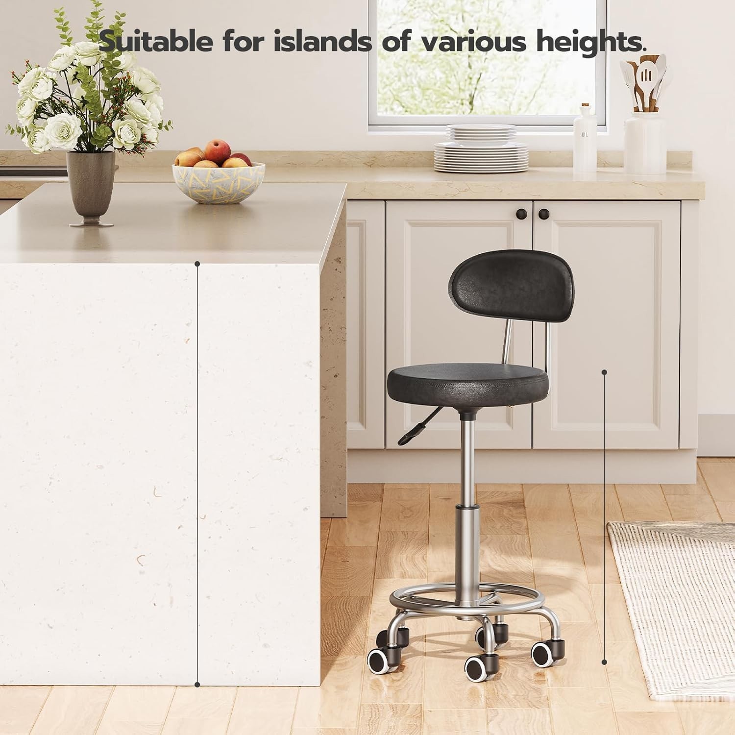 Height Adjustable Rolling Stool 360° Rotating Drafting Chair Office Desk Chair