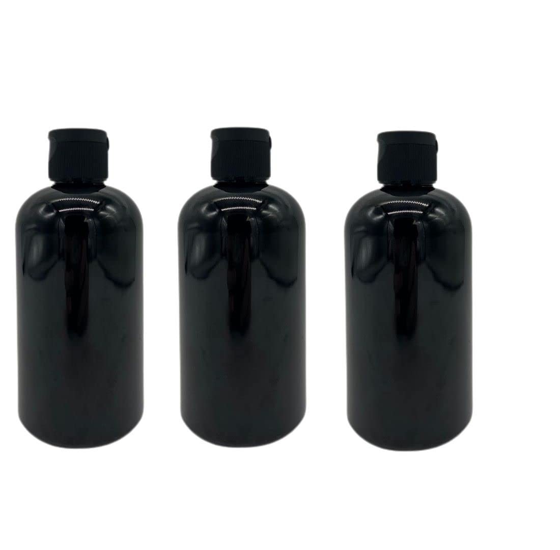 8 oz Plastic Black Boston BPA Bottles - 3 Pack Empty Refillable Containers - ...