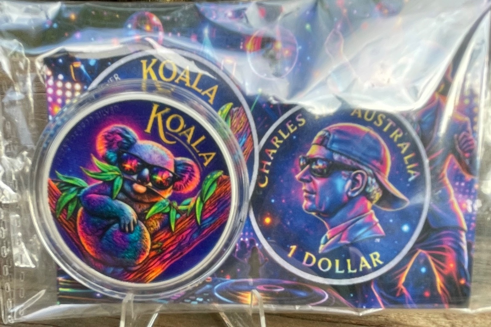2026 Australia $1 Koala Neon Discotheque Colored 1oz Silver in Capsule & COA