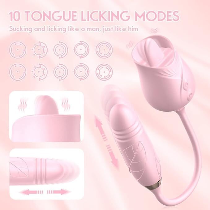 Rose Flower Clit Oral Licking G-spot Vibrator Thrusting Dildo Sex Toy for Adults