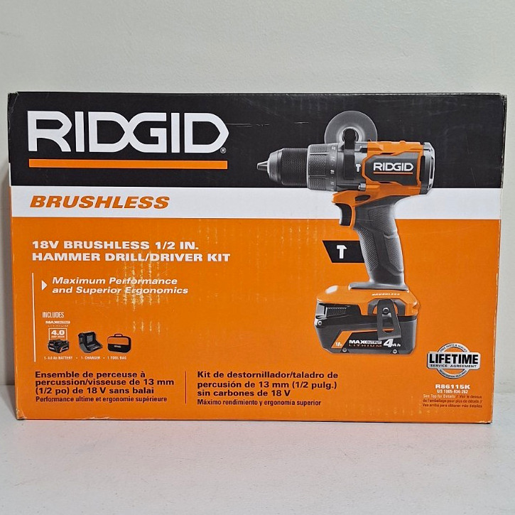 RIDGID R86115K 18V Brushless 1/2" Hammer Drill/Driver Kit 4.0Ah battery