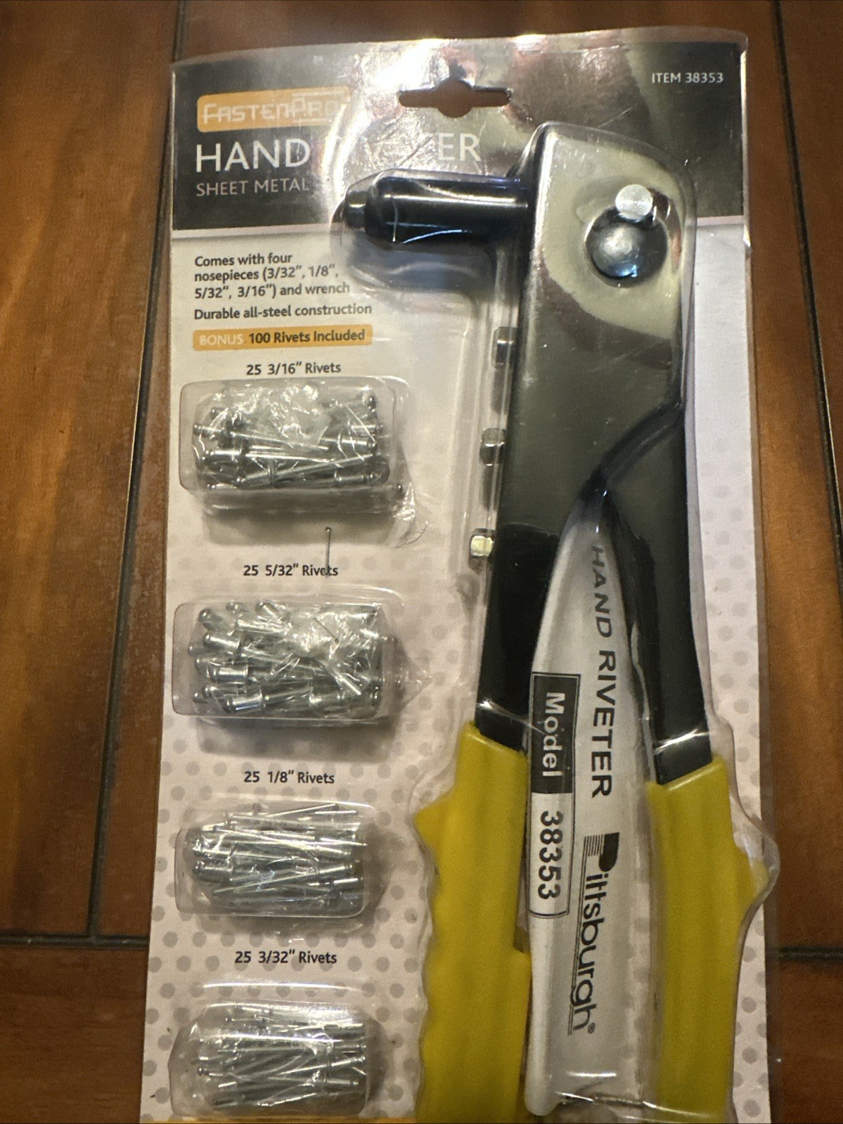 FastenPro Hand Riveter with 4 sizes Rivets - sheet metal leather plastic