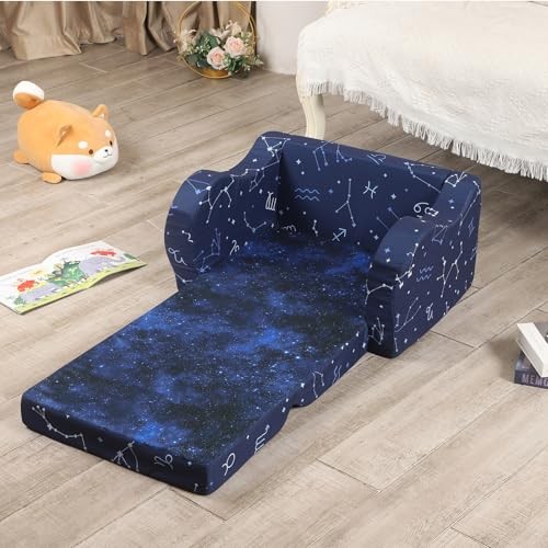 Kids Sofa, 2-in-1 Kids Couch Fold Out, Convertible Sofa to Bed Constellation